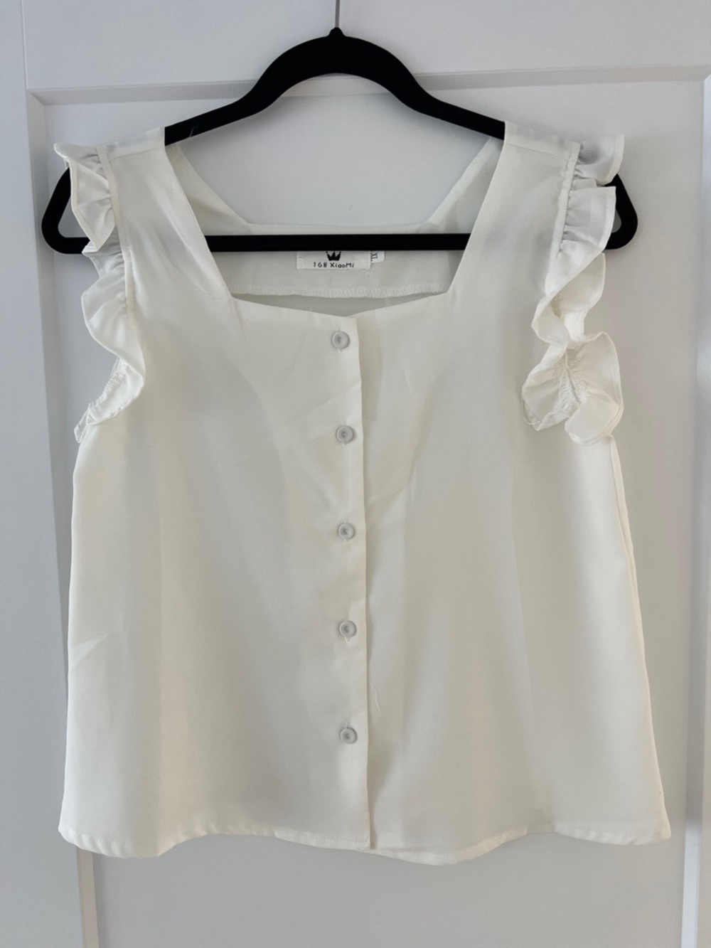 White Ruffle Sleeve Button-Front Women's Top